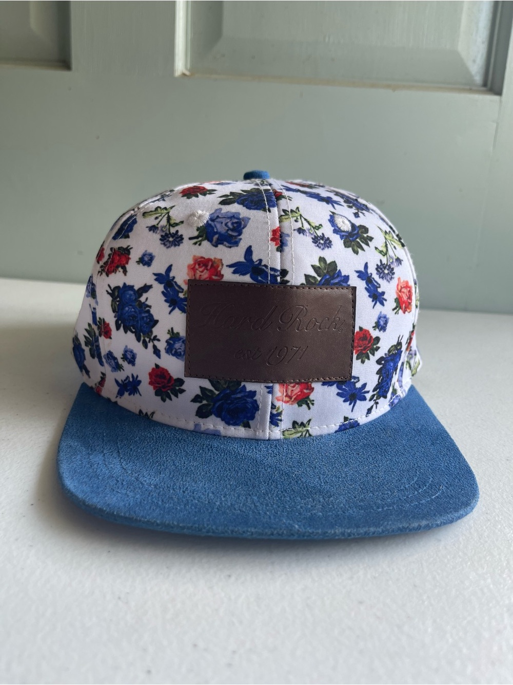 Hard Rock Cafe Floral Snapback Hat Blue Red Roses Adjustable Cap